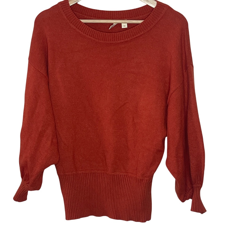 Moth by Anthropologie Orange Crew Neck Balloon‎ Sleeve Ribbed Hem Sweater XS